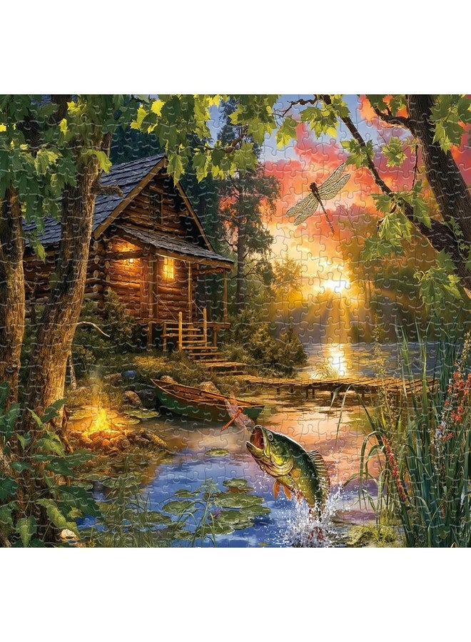 Libeder Jigsaw Puzzle for Adults 500 Pieces - Lakeside Cottage Puzzles, Nature Forest Lake Wooden Cabin Jigsaws - Image 2